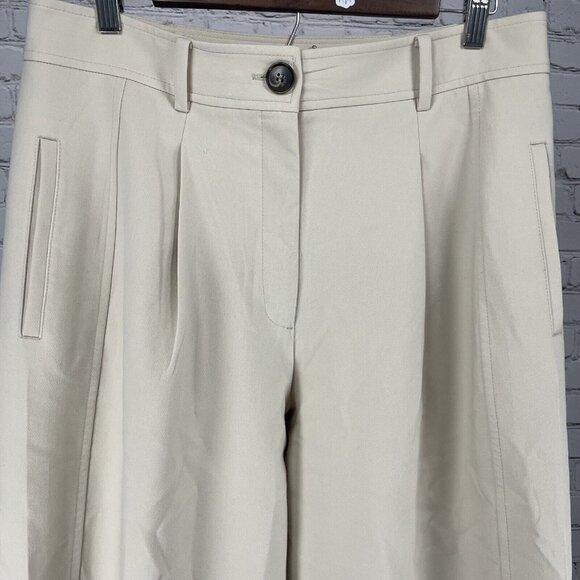 Zara Cream Pleated Tapered Hi-Rise Button Pants Lined Trousers Large L (36x26) - Picture 6 of 9